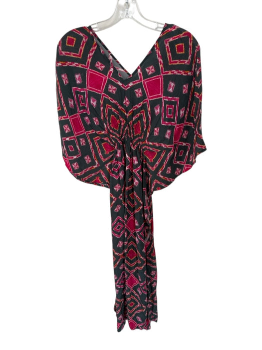 Rujuta Sheth Size One Size Charcoal & pink Viscose Short Sleeve V Neck Dress Charcoal & pink / One Size