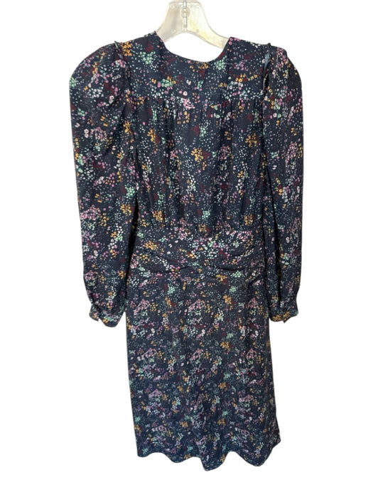 Derek Lam Size 38 Navy & Multi Polyester Long Sleeve dots Ruffles Midi Dress Navy & Multi / 38