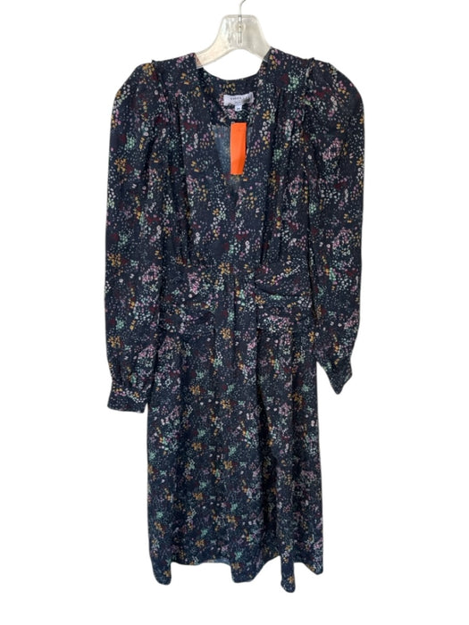 Derek Lam Size 38 Navy & Multi Polyester Long Sleeve dots Ruffles Midi Dress Navy & Multi / 38