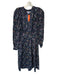 Derek Lam Size 38 Navy & Multi Polyester Long Sleeve dots Ruffles Midi Dress Navy & Multi / 38