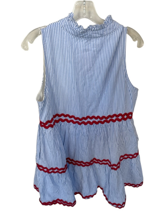 Entro Size M Blue & Red Cotton Sleeveless Striped Lace Detail V Neck Dress Blue & Red / M