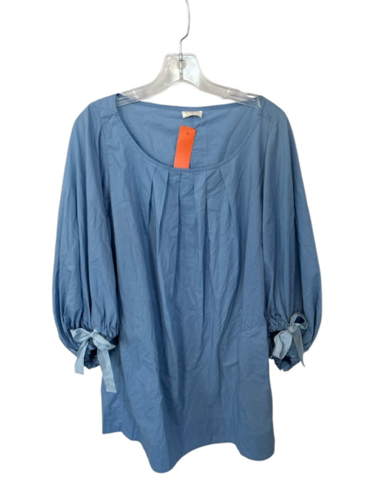 Lake Size M Blue Cotton Long Balloon Sleeve Pleat Detail Front Pockets Dress Blue / M