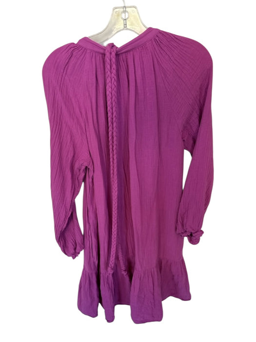 XiRENA Size M Purple Cotton Long Sleeve Gauze Button Down Rope Belt Dress Purple / M