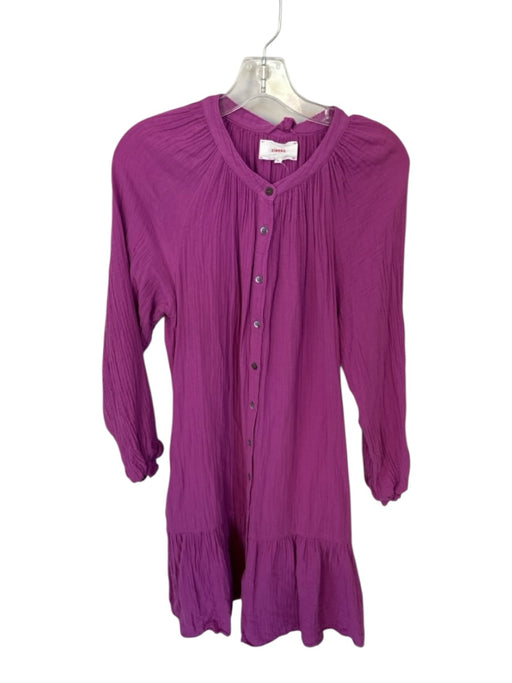 XiRENA Size M Purple Cotton Long Sleeve Gauze Button Down Rope Belt Dress Purple / M