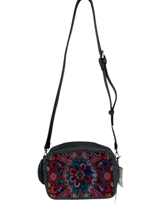 Bonhomia Gray & Purple Leather Canvas Flowers Crossbody Zip Close Bag Gray & Purple / S