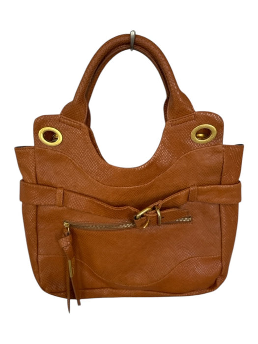 Foly + Corinna Brown & Gold Leather Snake Embossed Top Handles Fold Over Bag Brown & Gold / M