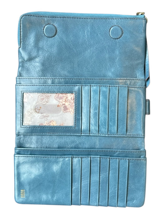 Hobo Teal Blue Leather Fold Over Magnetic Outer Pockets Wallets Teal Blue