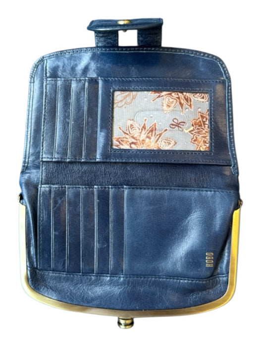 Hobo Navy Leather Hinge Snap Button Wallets Navy