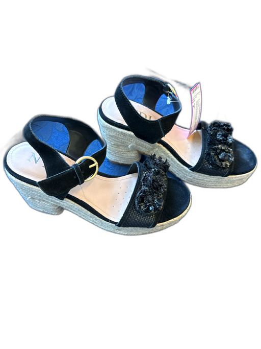 NYDJ Shoe Size 9 Black & Tan Suede Raffia Espadrille Platform Flowers Sandals Black & Tan / 9
