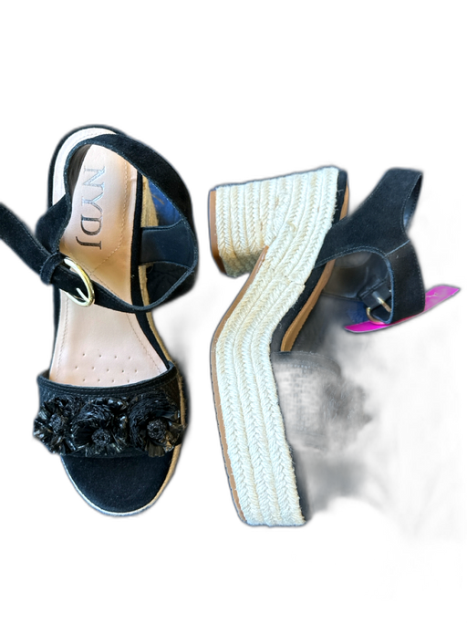 NYDJ Shoe Size 9 Black & Tan Suede Raffia Espadrille Platform Flowers Sandals Black & Tan / 9