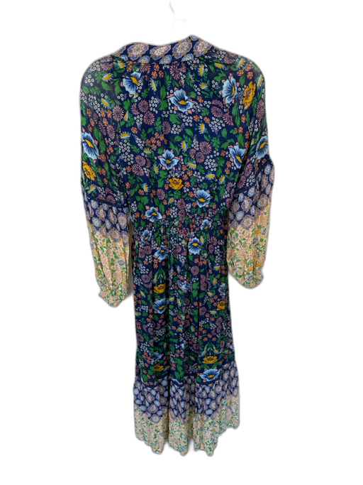 Maeve Size XS Navy & Green Polyester Long Sleeve Botanical Button Down Dress Navy & Green / XS