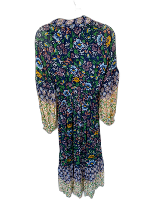Maeve Size XS Navy & Green Polyester Long Sleeve Botanical Button Down Dress Navy & Green / XS