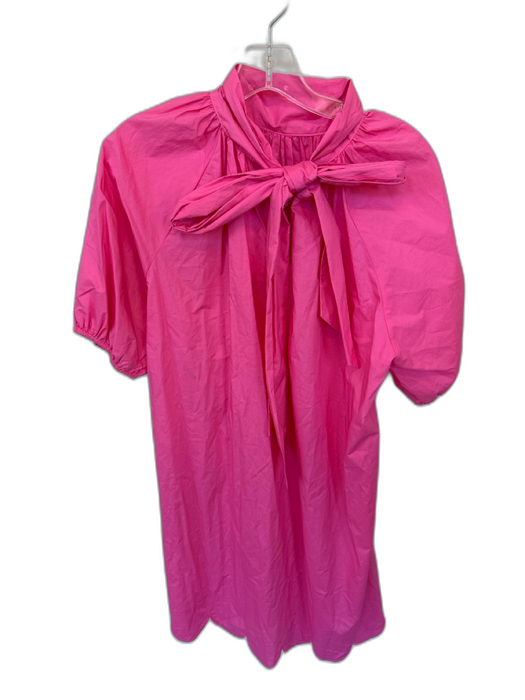 Caryn Lawn Size One Size Pink Cotton 3/4 Balloon Sleeve neck tie Dress Pink / One Size