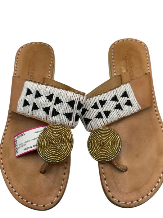 Laid Back London Shoe Size 39 Brown & White Leather Beaded Thong Sandals Brown & White / 39