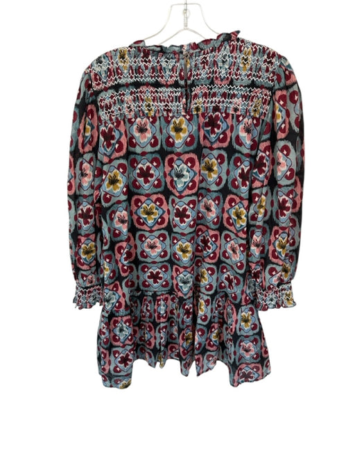 Olivia James Size L Blue & Maroon Cotton Long Balloon Sleeve Flowers Dress Blue & Maroon / L