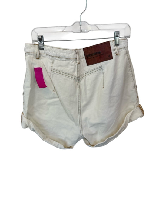One Teaspoon Size 28 Cream Cotton High Waist Distressed Cuffed Denim Shorts Cream / 28