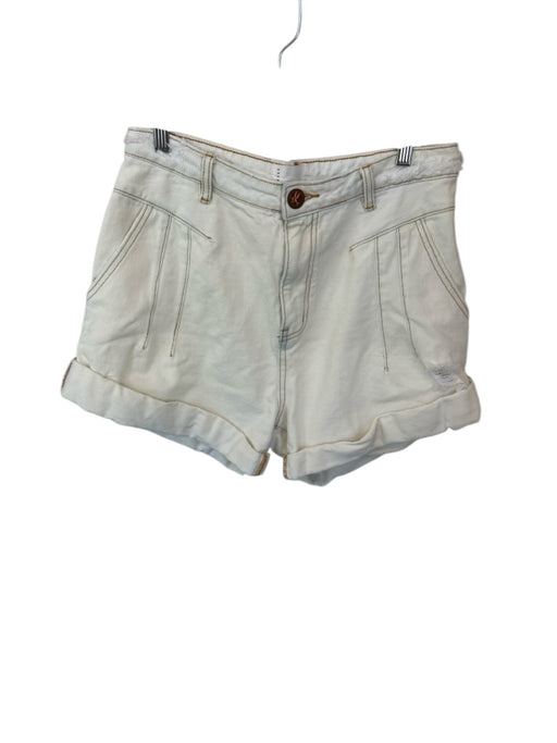 One Teaspoon Size 28 Cream Cotton High Waist Distressed Cuffed Denim Shorts Cream / 28