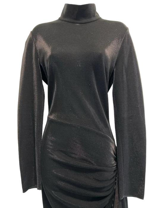 Giorgio Armani Size 48 Black Cotton Blend Metallic Shimmer Long Sleeve Dress