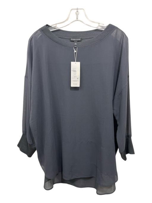Eileen Fisher Size M Grey Silk 3/4 Sleeve Sheer Tunic Top Grey / M