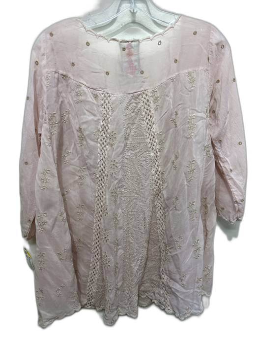 Johnny Was Size XS Light Pink Cupra 3/4 Sleeve Floral Eyelet Scalloped Sheer Top Light Pink / XS