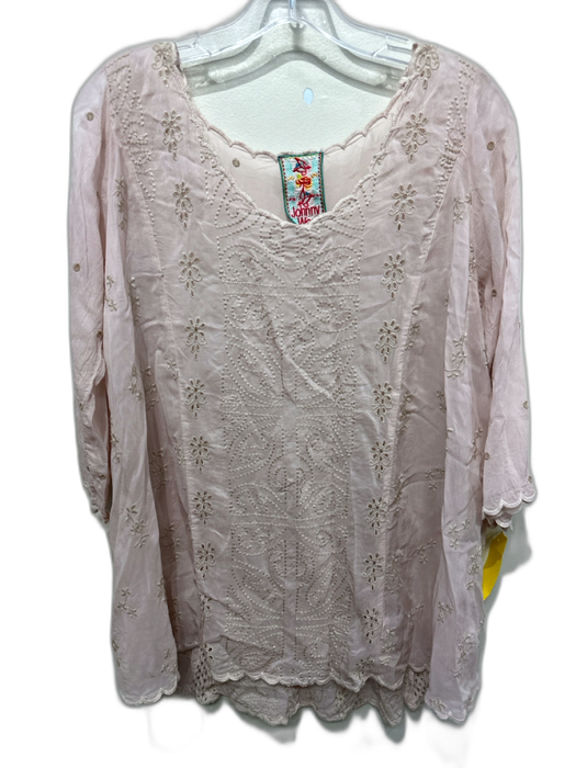 Johnny Was Size XS Light Pink Cupra 3/4 Sleeve Floral Eyelet Scalloped Sheer Top Light Pink / XS