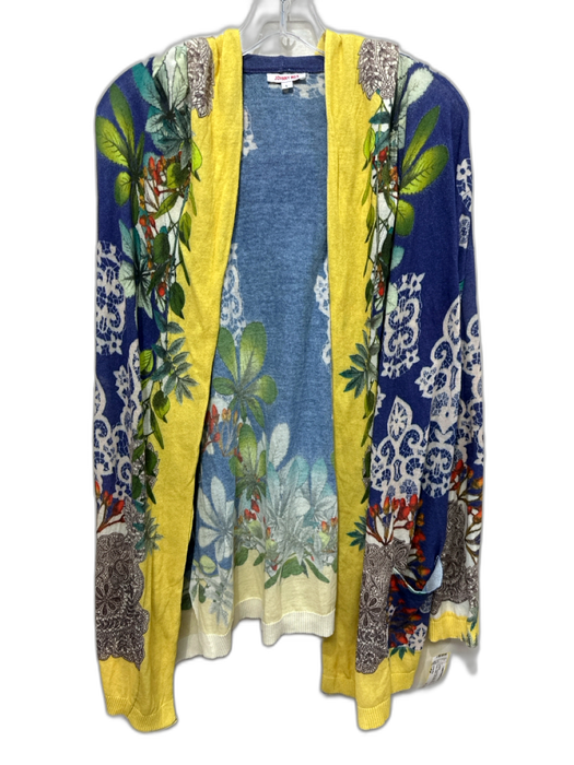 Johnny Was Size Large Blue, Yellow, Green Cotton Long Sleeve Floral Cardigan Blue, Yellow, Green / Large