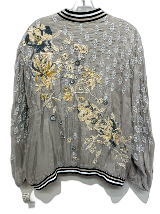 Johnny Was Size Medium Gray & multi Long Sleeve Floral Zip Front Jacket Gray & multi / Medium