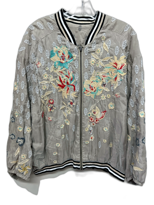 Johnny Was Size Medium Gray & multi Long Sleeve Floral Zip Front Jacket Gray & multi / Medium