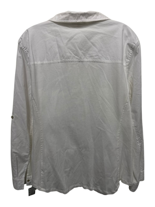 Eileen Fisher Size Large White Cotton Long Sleeve Fabric Block Button Front Top White / Large
