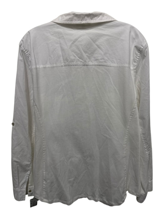 Eileen Fisher Size Large White Cotton Long Sleeve Fabric Block Button Front Top White / Large