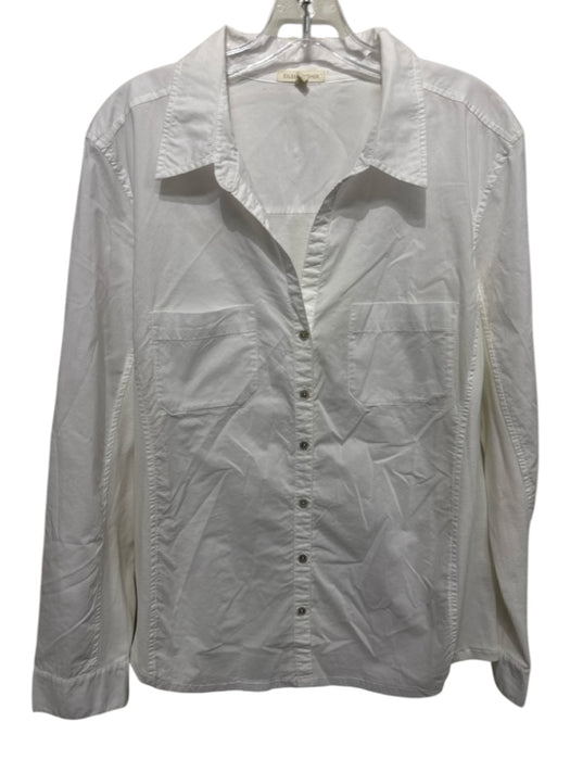Eileen Fisher Size Large White Cotton Long Sleeve Fabric Block Button Front Top White / Large