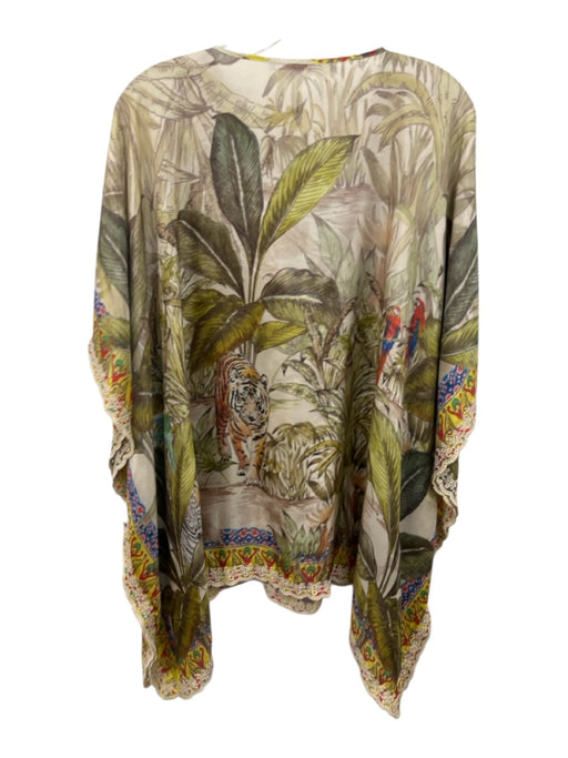 Johnny Was Size One Size Green & Multi Silk Flora & Fauna Jungle Print Top Green & Multi / One Size