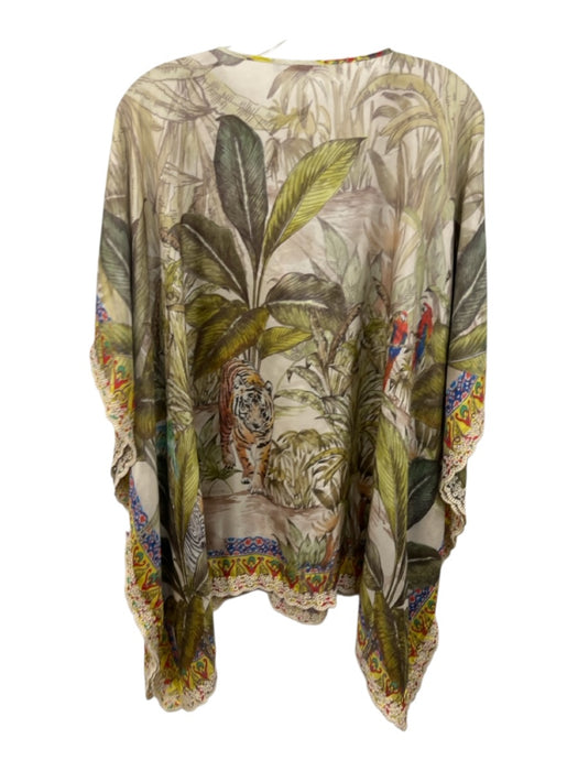Johnny Was Size One Size Green & Multi Silk Flora & Fauna Jungle Print Top Green & Multi / One Size