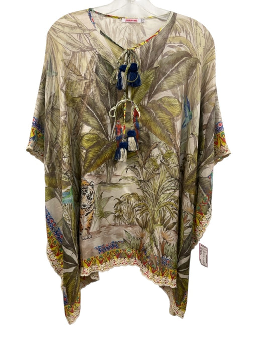 Johnny Was Size One Size Green & Multi Silk Flora & Fauna Jungle Print Top Green & Multi / One Size