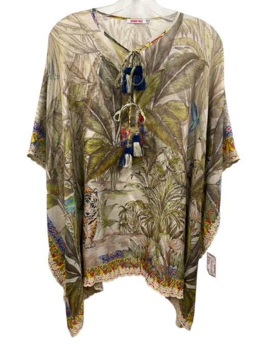 Johnny Was Size One Size Green & Multi Silk Flora & Fauna Jungle Print Top Green & Multi / One Size