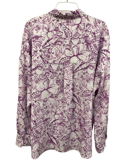Tibi Size L White & Purple Polyester Floral City Print Long Sleeve Button up Top White & Purple / L