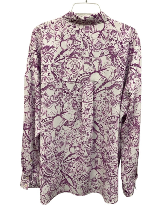 Tibi Size L White & Purple Polyester Floral City Print Long Sleeve Button up Top White & Purple / L