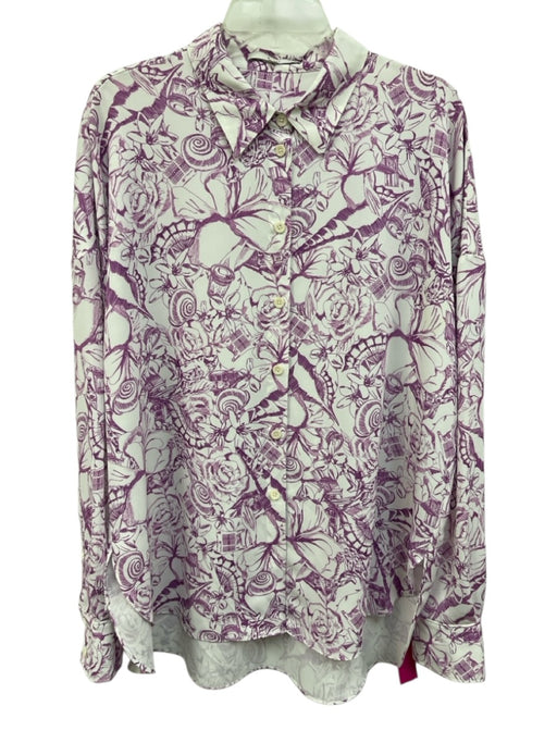 Tibi Size L White & Purple Polyester Floral City Print Long Sleeve Button up Top White & Purple / L