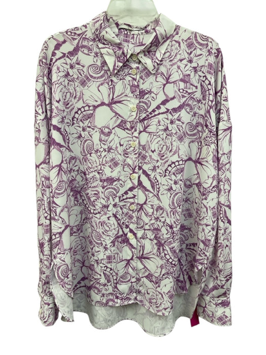 Tibi Size L White & Purple Polyester Floral City Print Long Sleeve Button up Top White & Purple / L