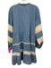 Johnny Was Size XL Blue & White Cotton Blend Long Sleeve Lace Detail Midi Dress Blue & White / XL