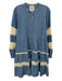 Johnny Was Size XL Blue & White Cotton Blend Long Sleeve Lace Detail Midi Dress Blue & White / XL