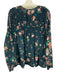 Johnny Was Size XL Navy & Multi Rayon Long Sleeve Floral Split Neck Top Navy & Multi / XL