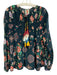 Johnny Was Size XL Navy & Multi Rayon Long Sleeve Floral Split Neck Top Navy & Multi / XL