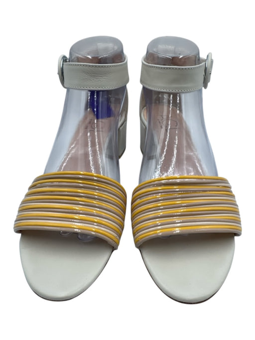 AGL Shoe Size 40 White, Yellow, Taupe Leather & Patent Leather Ankle Sandals White, Yellow, Taupe / 40