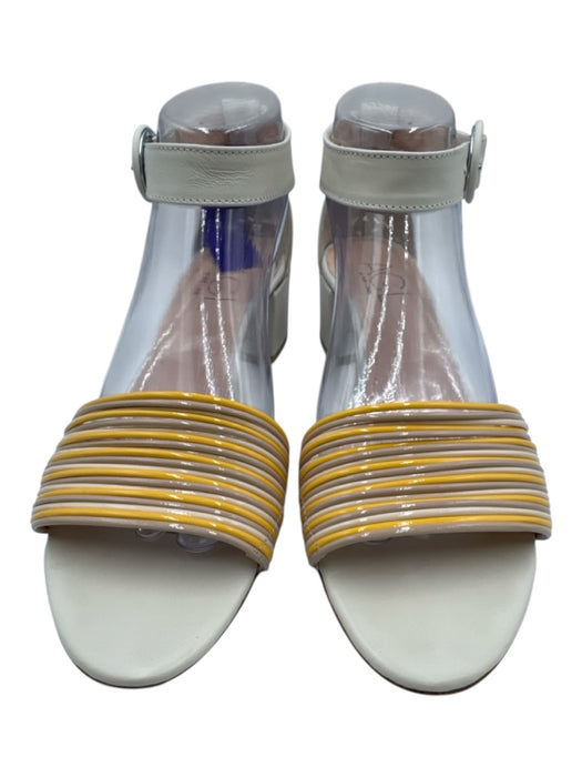AGL Shoe Size 40 White, Yellow, Taupe Leather & Patent Leather Ankle Sandals White, Yellow, Taupe / 40