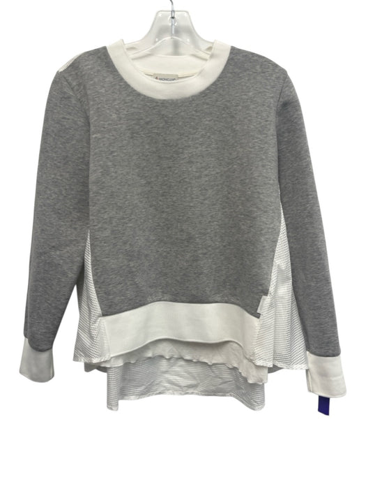 Moncler Size M Gray & White Polyester & Cotton Mesh Panel Heathered Crewneck Top Gray & White / M
