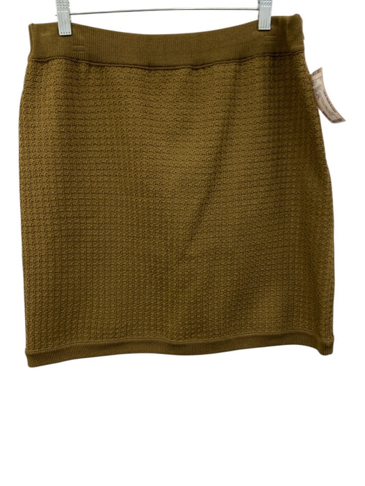 Lafayette 148 Size L Green Brown Cotton Side Zip Elastic Waist Textured Skirt Green Brown / L