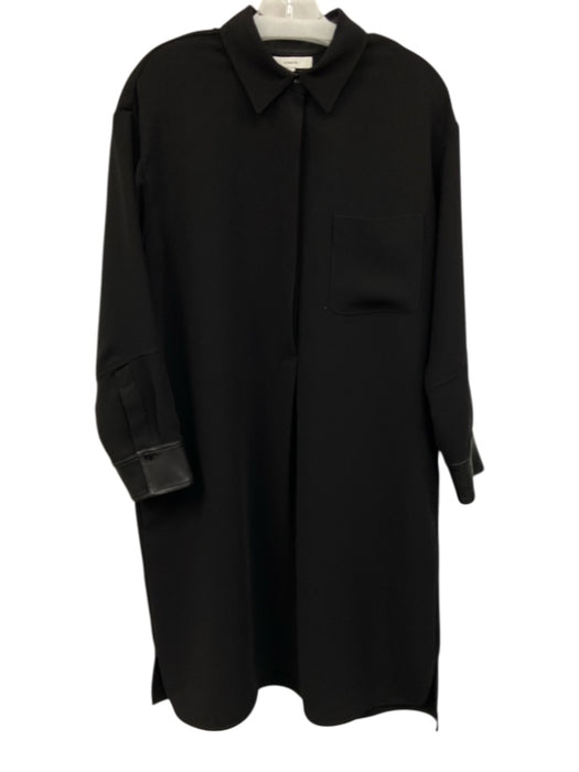 Vince Size XL Black Polyester Long Sleeve Button Up Pockets Collar Dress Black / XL