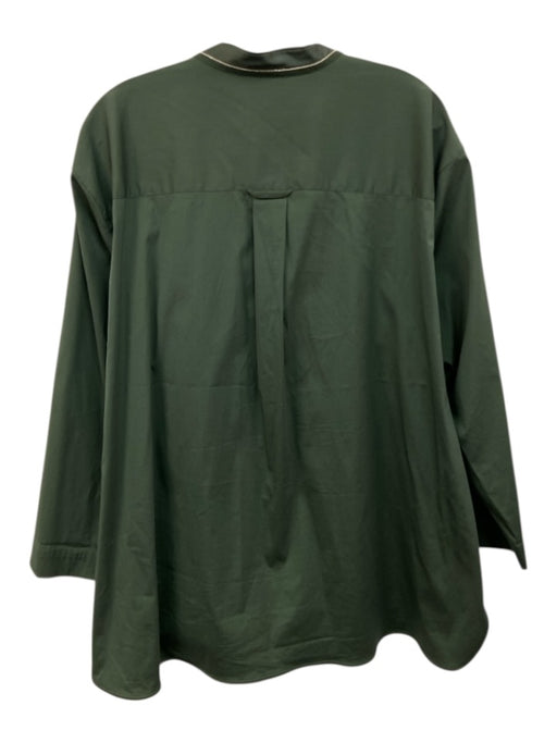 Lafayette 148 Size M Green Cotton Blend Long Sleeve Split Neck One Button Top Green / M