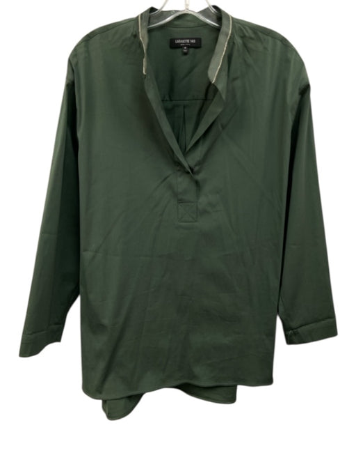 Lafayette 148 Size M Green Cotton Blend Long Sleeve Split Neck One Button Top Green / M